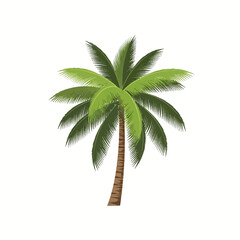 Obraz premium Realistic vector illustration of a tropical coconut palm tree with green feathery fronds and a textured brown trunk, isolated on a plain white background for easy extraction.