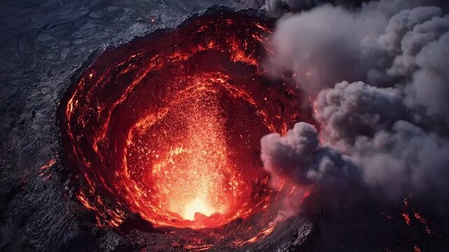 Erupting Volcanic Crater with Explosive Lava Activity