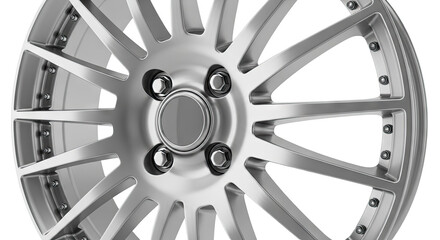 Obraz premium Close-up of a Silver Alloy Car Wheel