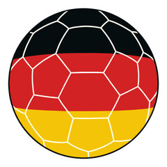 Fototapeta premium Soccer ball representing the German flag colors. The design shows black, red and gold colors with white lines.
