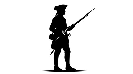 Obraz premium Patriotic silhouette of a colonial soldier holding a musket, symbolizing American independence for 4th July celebrations and historical heritage
