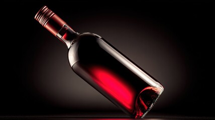 Fototapeta premium Elegant Red Wine Bottle Illuminated Dramatically on Dark Background