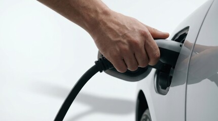 Naklejka premium Hand holding a fuel pump illustrating the action of refueling a vehicle in an everyday transportation scenario