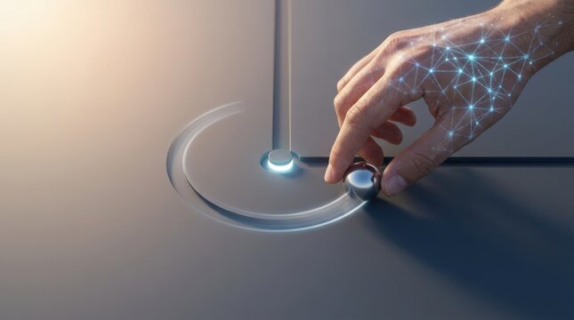 Close-up of a hand touching a button in an ai controlled system representing direction and user input interaction