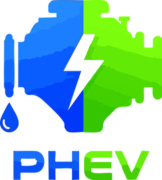 PHEV hybrid engine vector icon, plug-in electric vehicle motor symbol, blue and green automotive power concept for eco-friendly transportation
