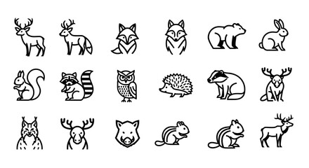 Obraz premium Collection of Stylized Forest Animal Icons in Black and White.