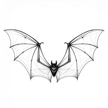 Elegant bat wings spread wide in clean vector outline on white background