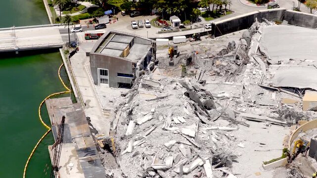 Aerial Mandarin Oriental Hotel Miami Brickell Key demolition debris