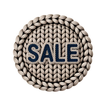 Discount sale sign, braided rope circle, navy blue text, promotional label, shopping icon