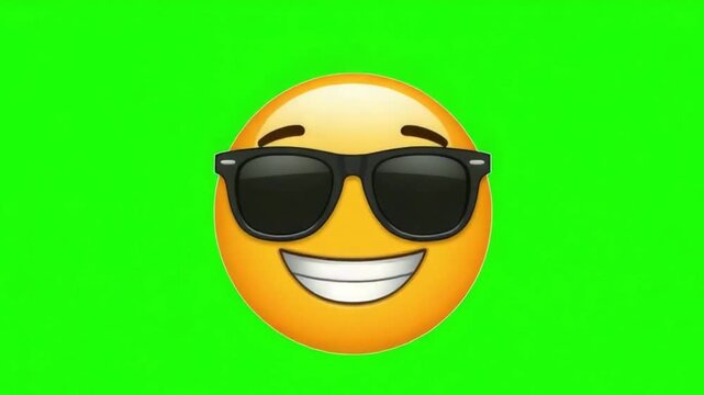 3D Cool Smiling Emoji with Sunglasses on Green Screen Animation
