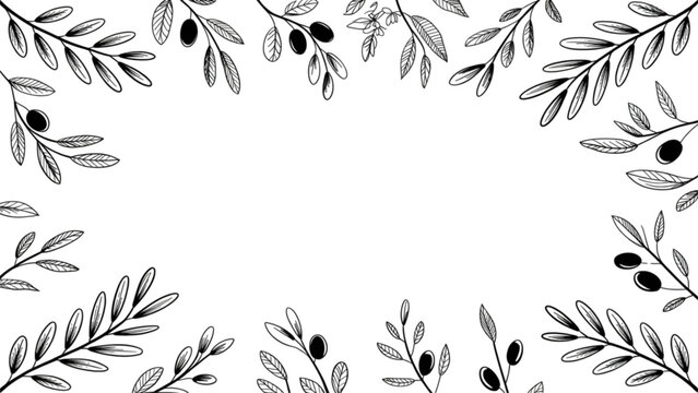 Intricate black and white floral border pattern with symmetrical leafy designs Vector