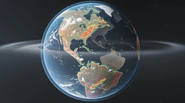 Transparent Earth Showing Live Cloud Cover Rainfall Intensity and Lightning Storms Visualizes Dynamic Weather