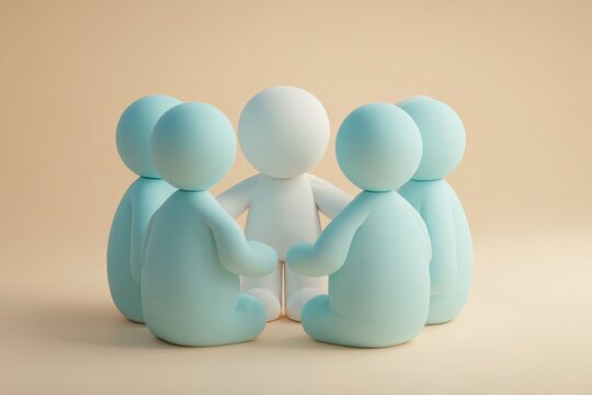 Teal 3D Figurines Huddling Around White Figure Perfect for Support and Inclusion Concepts