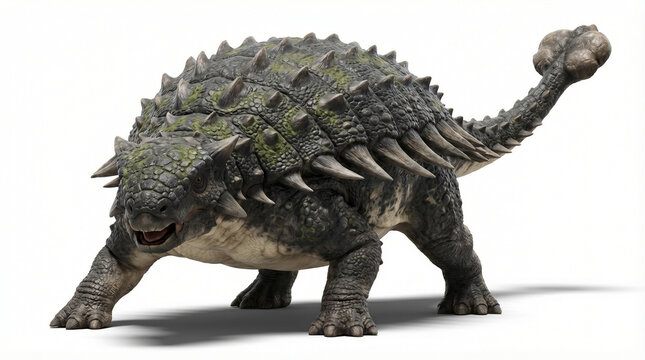 Hyper Realistic Ankylosaurus Full Body Defensive Stance on White Background 3D Render