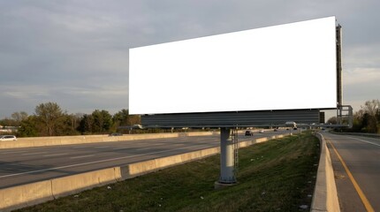 Fototapeta premium Blank Billboard Along Urban Highway Roadside.