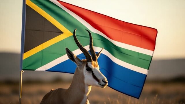 National Pride and Wildlife Conservation Concept with Antelope and Flag at Sunset