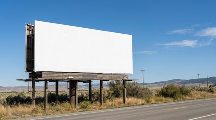 Obraz premium Blank Billboard Along Rural Highway Against Blue Sky.