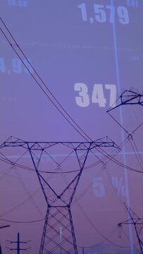 Vertical video: Camera panning diagonally, pylon centering while metrics cycling, showing grid load
