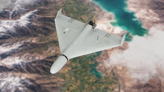 Shahed-136 style drone flying, military UAV 3D render