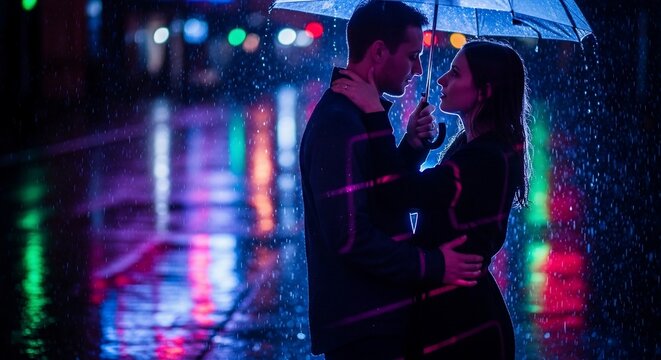 Couple under umbrella during rain