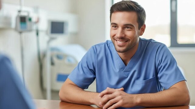 Male Nurse Practitioner Discussing Patient Care Plan in Hospital Setting