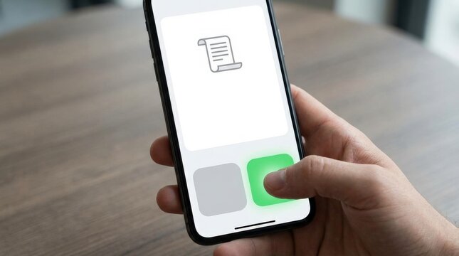 Person Using Smartphone App To Confirm Document.