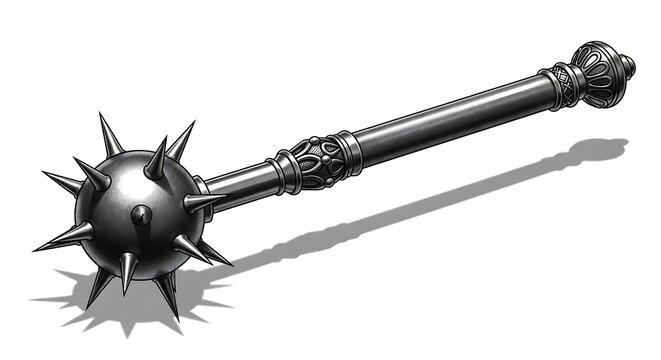 A spiked flail with a long handle and spiked ball