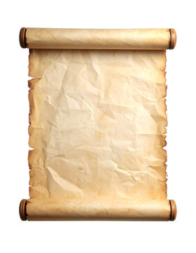 Unfurled antique parchment scroll with textured aged paper and wooden dowels ready for vintage manuscript display&nbsp;