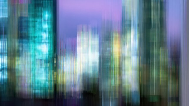 Abstract impression of urban architecture at night with blurred lights and colors