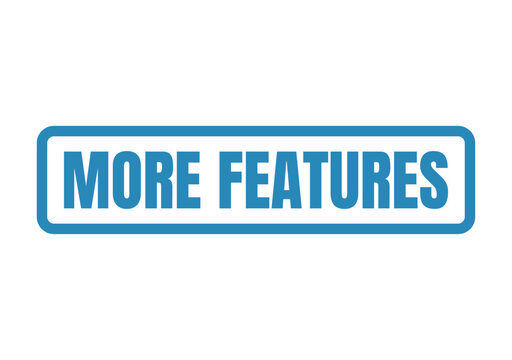 Blue rectangular sticker label featuring bold text highlighting new product more features to attract attention