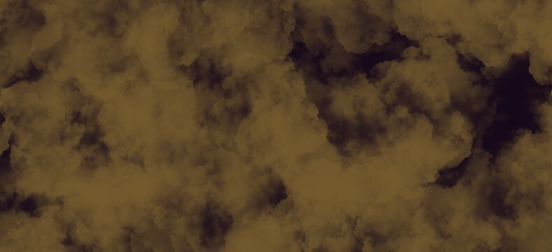 Abstract dark brown smoke clouds background for dramatic design. Atmospheric dusty texture with golden brown nebulosity and shadows