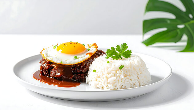 Hawaiian loco moco with rice and egg