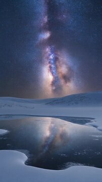 Milky Way Galaxy Reflection over Snowy Lake Generative AI
