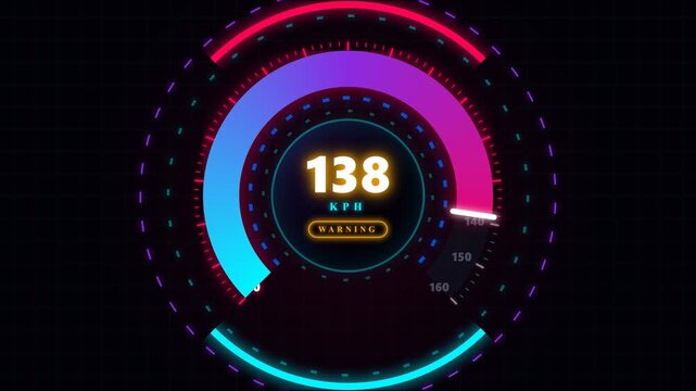 Neon Futuristic Digital Speedometer HUD Display showing KPH Velocity with Danger Warning Status