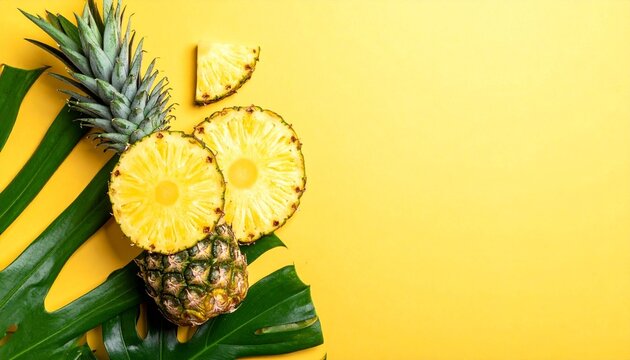 Fresh pineapple and tropical leaf
