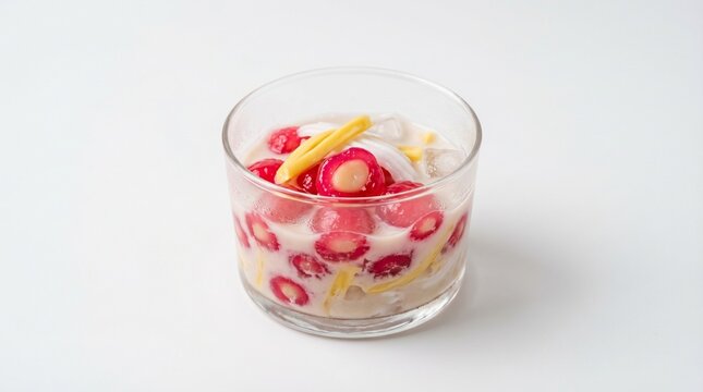 Red Rubies in Coconut Milk, Traditional Thai Dessert Tub Tim Krob with Jackfruit.