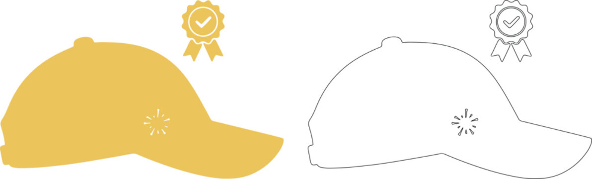 Yellow baseball cap with checkmark ribbon outline gold