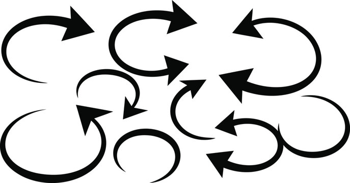 Interconnected circular arrows forming a complex directional flow diagram