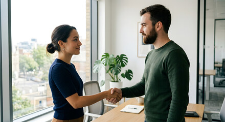 Obraz premium Business handshake in modern office