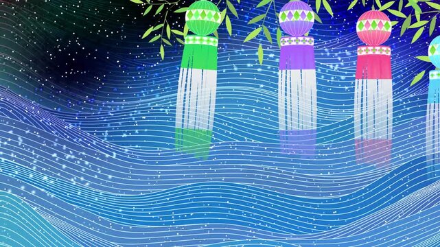 Animated Tanabata Festival Streamers with a Stylized Milky Way Background
