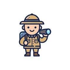 Obraz premium Adventurous Cartoon Explorer with Binoculars and Backpack, Ready for Expedition