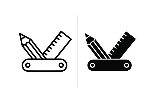 Multi-tool concept with pencil and ruler icons, flat design vector illustration