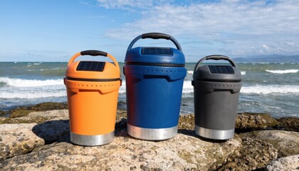 Obraz premium Medium shot of solarpowered smart storage containers equipped with embedded sensors tracking temperature and environmental conditions ideal for sustainable outdoor storage