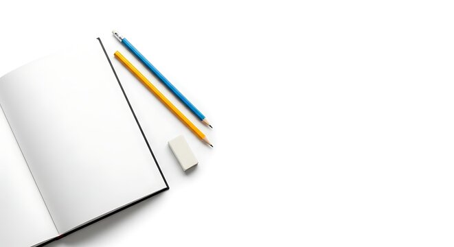 Stationery items on white background.