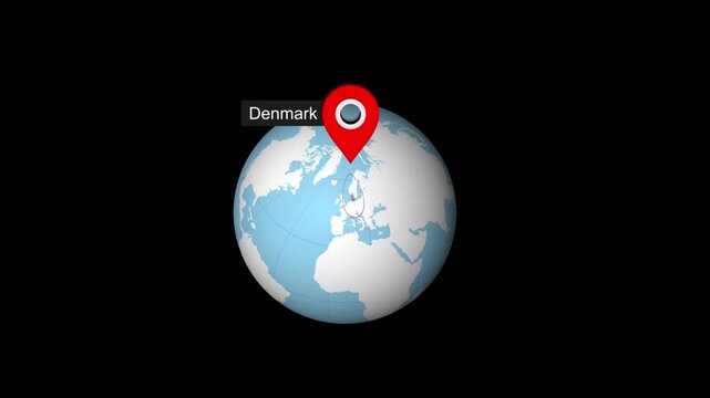 Denmark Map Pin Location Animation Global World Map Concept