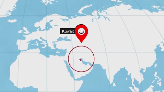 Kuwait City Location on World Map Animation Concept