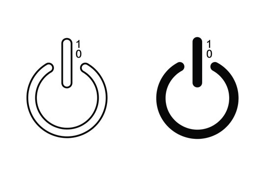 Power Button Icon with Binary Code 0 and 1, On/Off Switch Symbol, Flat Design Vector Illustration