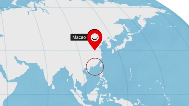 Macao City Location on World Map Animation Concept