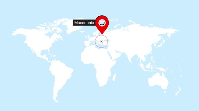 Macedonia Map Pin Location Animation Global World Map Concept