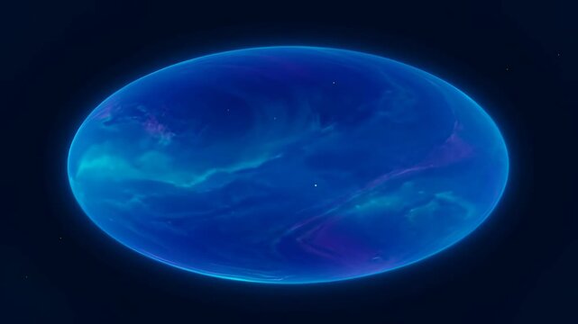 Blue planet space sphere glowing orb cosmic cloud nebula light in dark space, celestial body sci fi abstract background with smooth luminous surface and mist texture